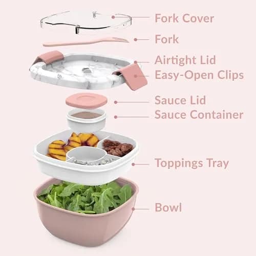 Bentgo Salad Container Lunch Bowl with 4-Compartment Toppings Tray, 1960ml (54 oz) | Leak-Proof Dressing Container, Reusable Fork, BPA-Free, Microwave & Dishwasher Safe thumbnail 6