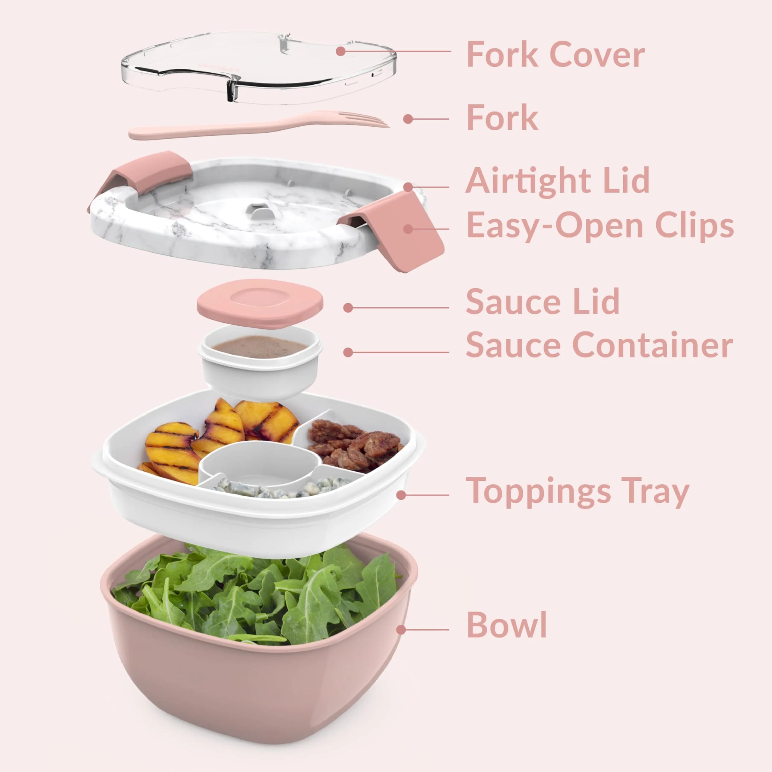 Bentgo Salad Container Lunch Bowl with 4-Compartment Toppings Tray, 1960ml (54 oz) | Leak-Proof Dressing Container, Reusable Fork, BPA-Free, Microwave & Dishwasher Safe - view 6