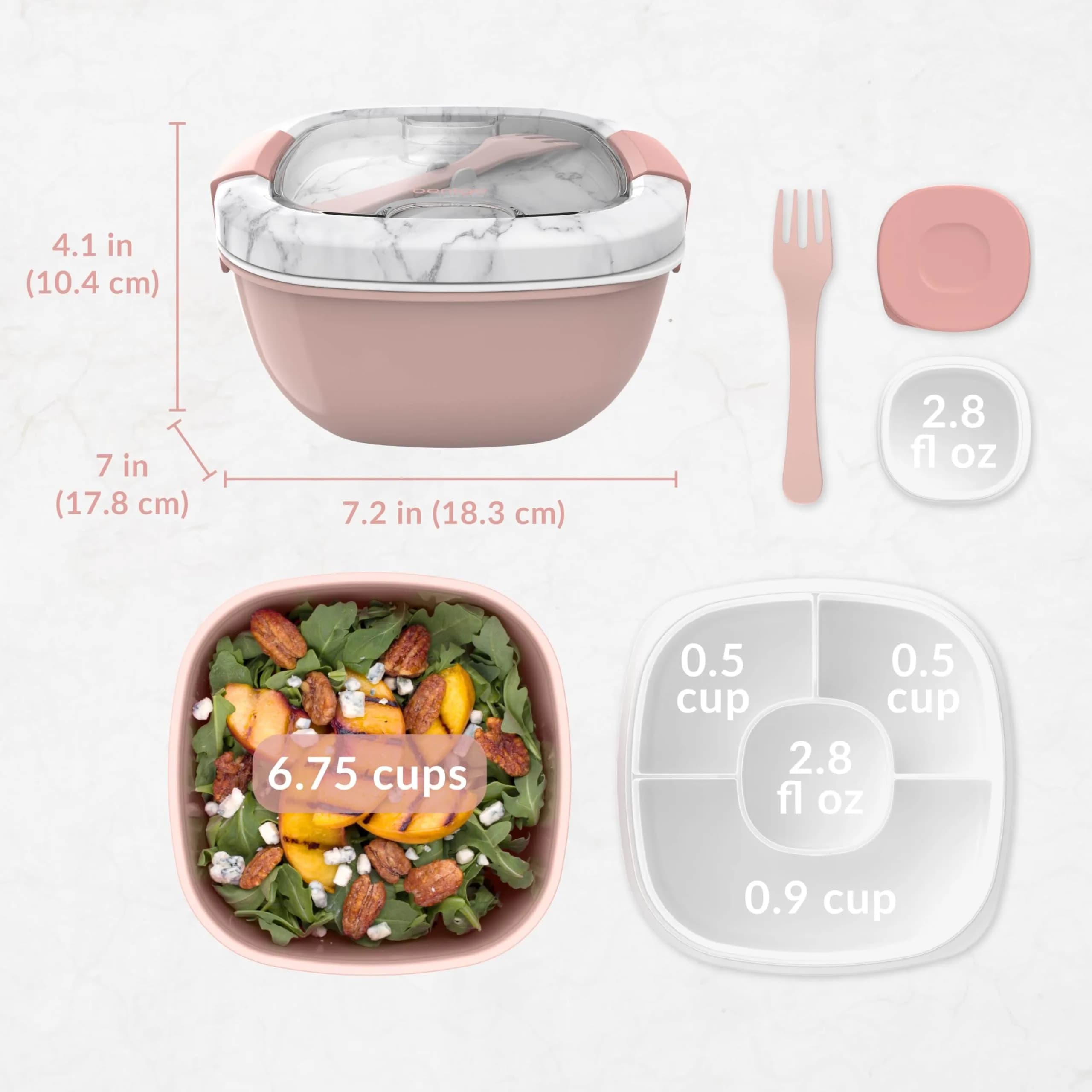 Bentgo Salad Container Lunch Bowl with 4-Compartment Toppings Tray, 1960ml (54 oz) | Leak-Proof Dressing Container, Reusable Fork, BPA-Free, Microwave & Dishwasher Safe - view 7