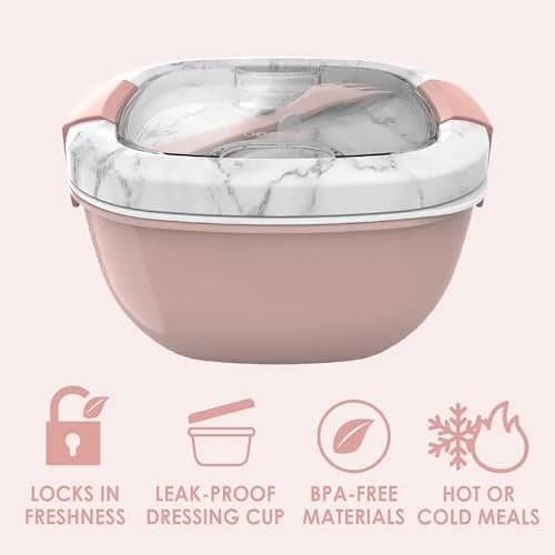Bentgo Salad Container Lunch Bowl with 4-Compartment Toppings Tray, 1960ml (54 oz) | Leak-Proof Dressing Container, Reusable Fork, BPA-Free, Microwave & Dishwasher Safe thumbnail 3