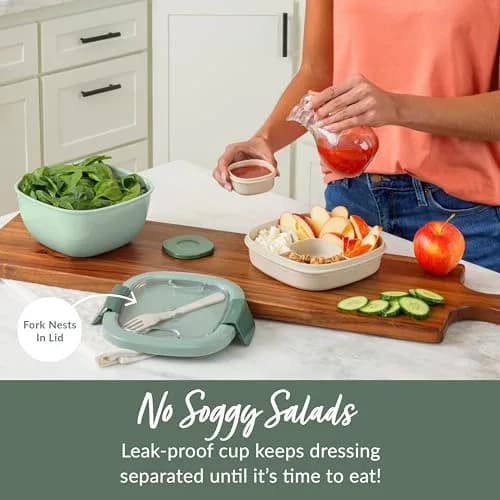 Bentgo Salad Container, Lunch Bowl with 4-Compartment Toppings Tray, 1531 ml (54 oz) | Leak-Proof Dressing Container, Reusable Fork, BPA-Free, Microwave & Dishwasher Safe thumbnail 4