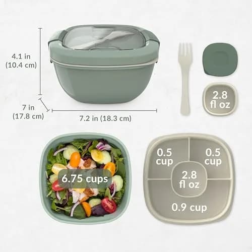 Bentgo Salad Container, Lunch Bowl with 4-Compartment Toppings Tray, 1531 ml (54 oz) | Leak-Proof Dressing Container, Reusable Fork, BPA-Free, Microwave & Dishwasher Safe thumbnail 7