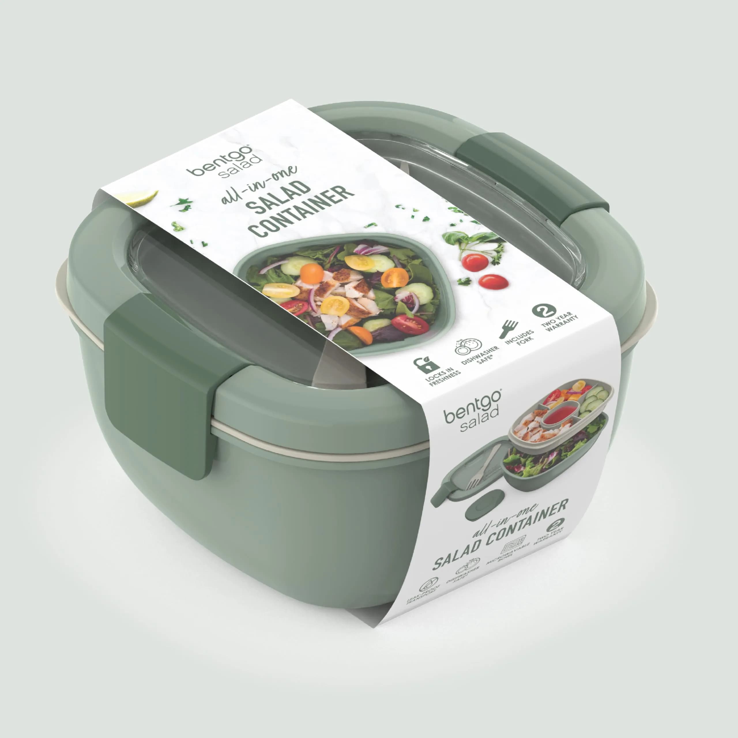 Bentgo Salad Container, Lunch Bowl with 4-Compartment Toppings Tray, 1531 ml (54 oz) | Leak-Proof Dressing Container, Reusable Fork, BPA-Free, Microwave & Dishwasher Safe - view 8