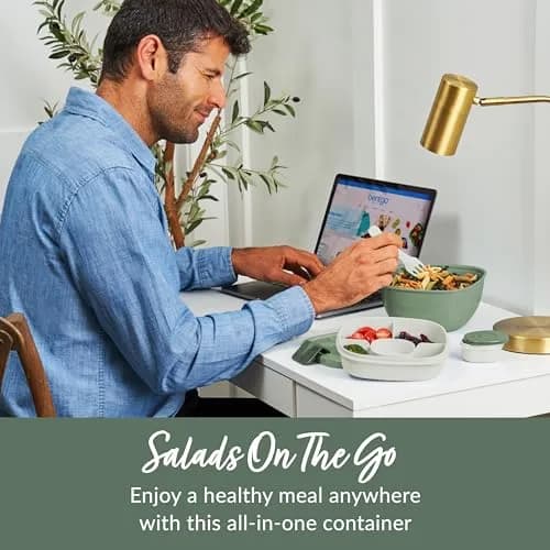 Bentgo Salad Container, Lunch Bowl with 4-Compartment Toppings Tray, 1531 ml (54 oz) | Leak-Proof Dressing Container, Reusable Fork, BPA-Free, Microwave & Dishwasher Safe thumbnail 2