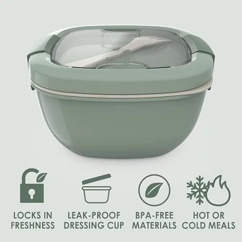 Bentgo Salad Container, Lunch Bowl with 4-Compartment Toppings Tray, 1531 ml (54 oz) | Leak-Proof Dressing Container, Reusable Fork, BPA-Free, Microwave & Dishwasher Safe thumbnail 3
