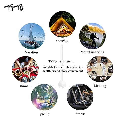 TiTo Bright Colorful Titanium Spork for Outdoor Camping Light Weight Titanium Spoon for Travel Home with Cloth Bag thumbnail 5