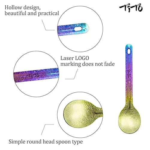 TiTo Bright Colorful Titanium Spork for Outdoor Camping Light Weight Titanium Spoon for Travel Home with Cloth Bag thumbnail 3
