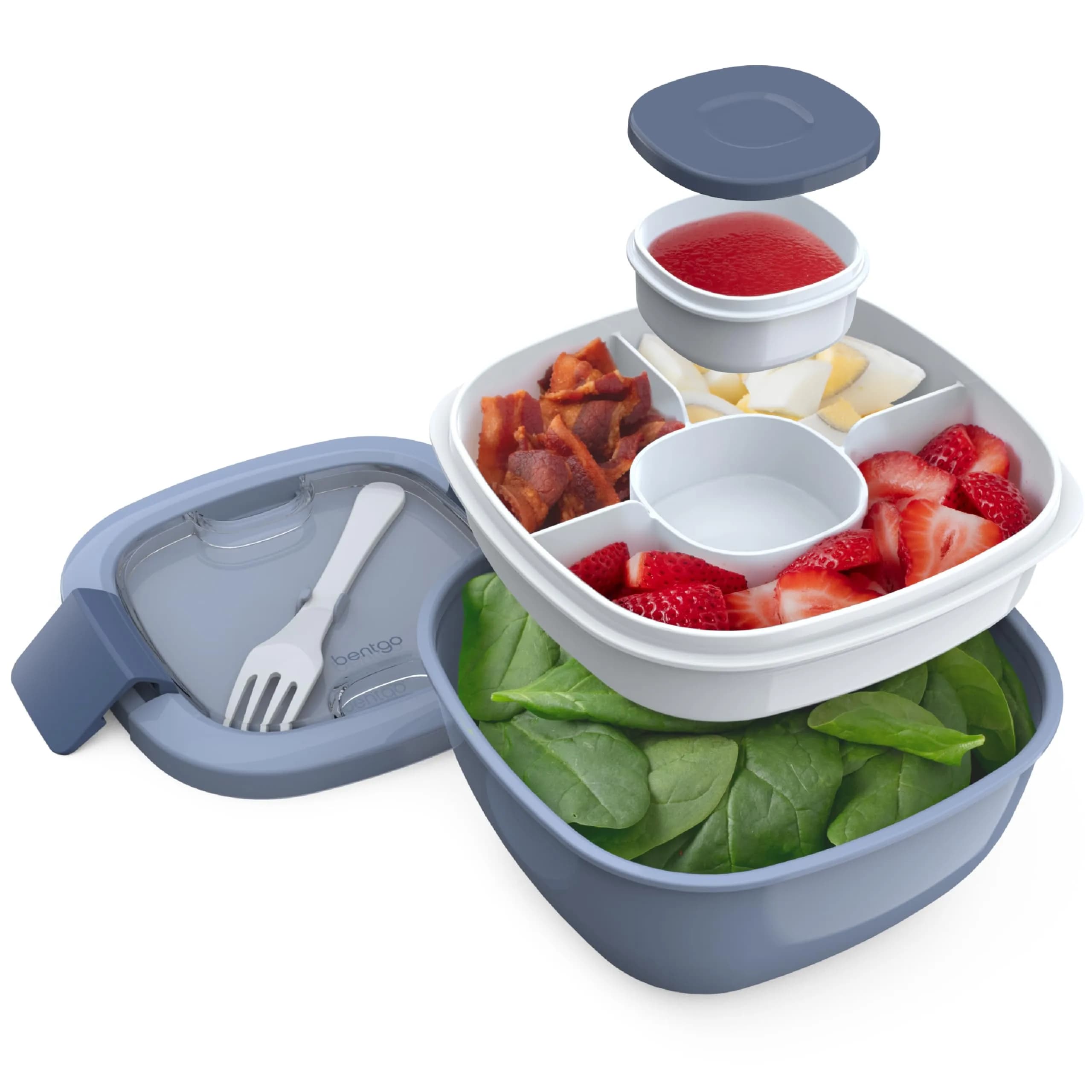 Bentgo Slate 54 oz Salad Container with 4-Compartment Tray | Leak-Proof Dressing Container & Reusable Fork - main product image