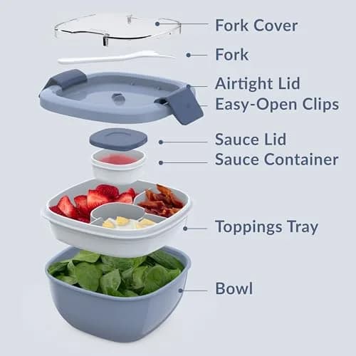 Bentgo Salad Container Lunch Bowl with 4-Compartment Toppings Tray 1.9L (54 oz) | Leak-Proof Sauce Container & Reusable Fork Included thumbnail 6