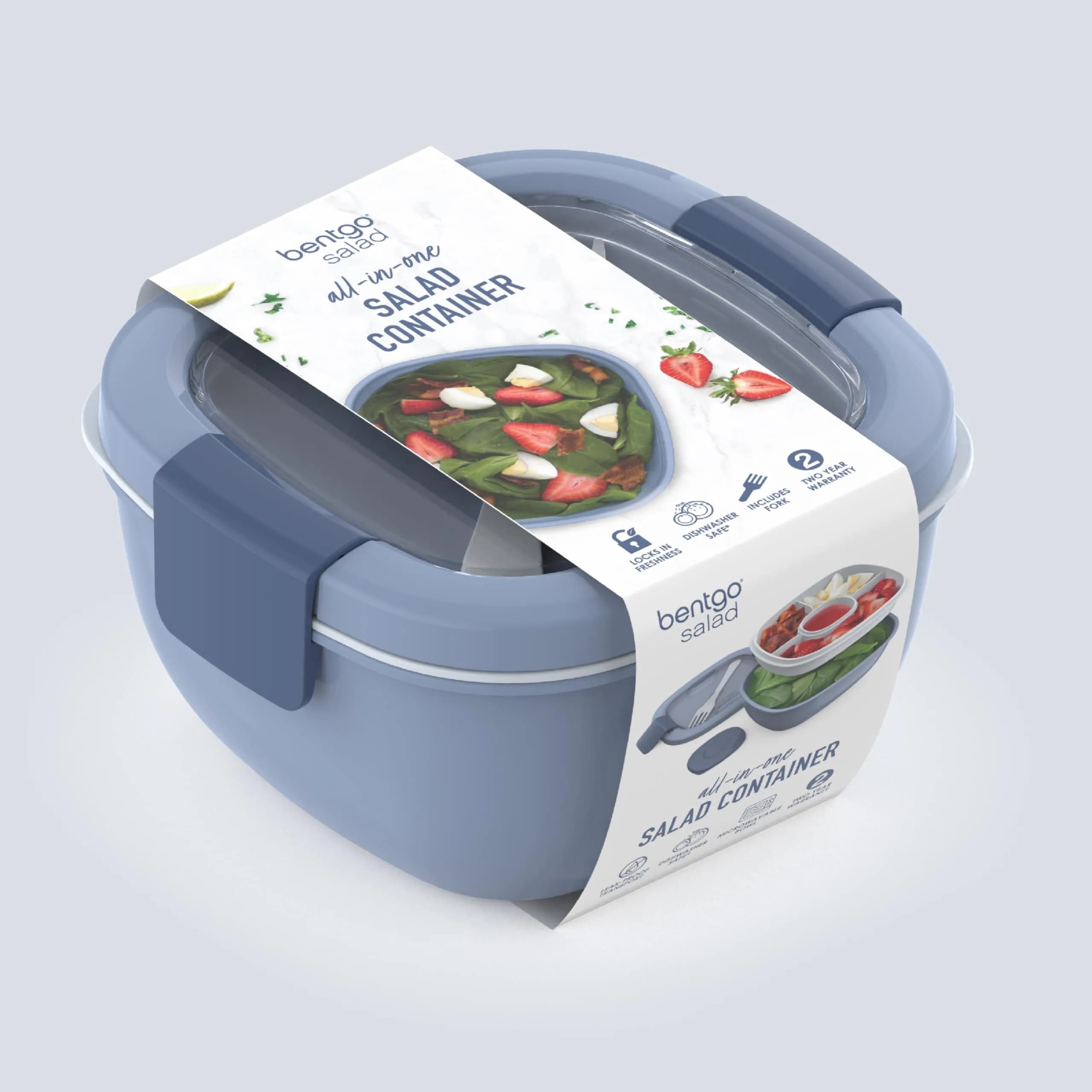 Bentgo Salad Container Lunch Bowl with 4-Compartment Toppings Tray 1.9L (54 oz) | Leak-Proof Sauce Container & Reusable Fork Included - view 8