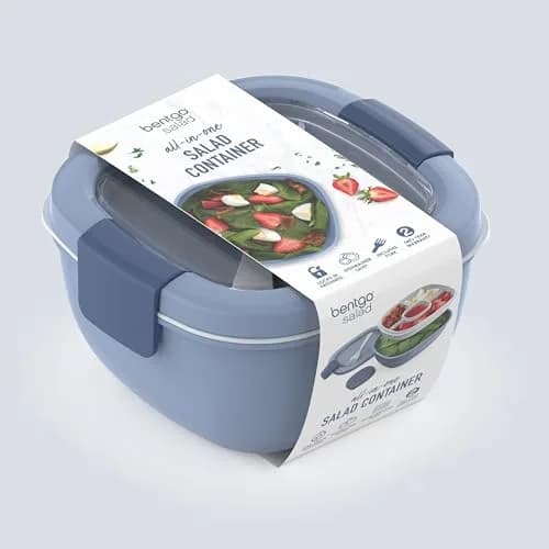 Bentgo Salad Container Lunch Bowl with 4-Compartment Toppings Tray 1.9L (54 oz) | Leak-Proof Sauce Container & Reusable Fork Included thumbnail 8