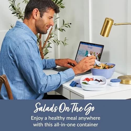 Bentgo Salad Container Lunch Bowl with 4-Compartment Toppings Tray 1.9L (54 oz) | Leak-Proof Sauce Container & Reusable Fork Included thumbnail 2