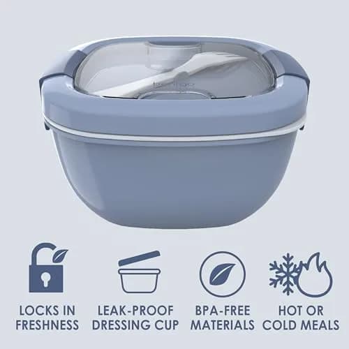 Bentgo Salad Container Lunch Bowl with 4-Compartment Toppings Tray 1.9L (54 oz) | Leak-Proof Sauce Container & Reusable Fork Included thumbnail 3