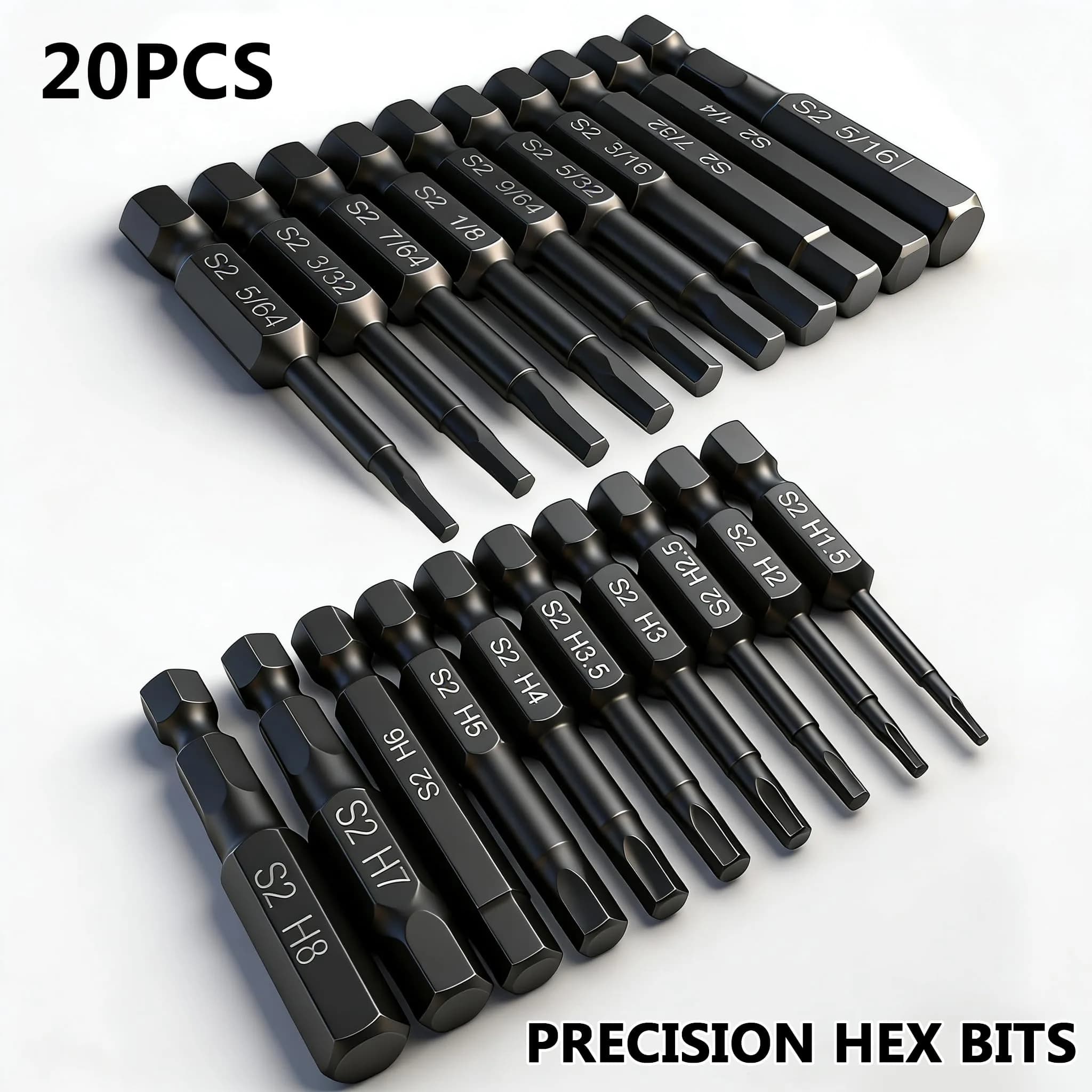 PTSLKHN Hex Head Allen Wrench Drill Bit Set 20pc (10 Metric, 10 SAE) | 1/4" Quick Release Shank Magnetic Hex Bits - view 2