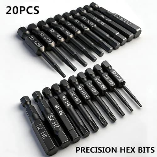 PTSLKHN Hex Head Allen Wrench Drill Bit Set 20pc (10 Metric, 10 SAE) | 1/4" Quick Release Shank Magnetic Hex Bits thumbnail 2