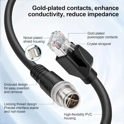 SZRMCC M12 8 Pin X-Code Male to RJ45 Ethernet Cable 1m | Industrial Gigabit Shielded Waterproof Network Cable thumbnail 2