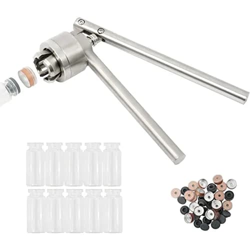 HighFree 20mm Vial Crimper with 10ml Vials, Stoppers & Caps | Stainless Steel Hand Sealer for Pharmaceutical & Lab Use thumbnail 1