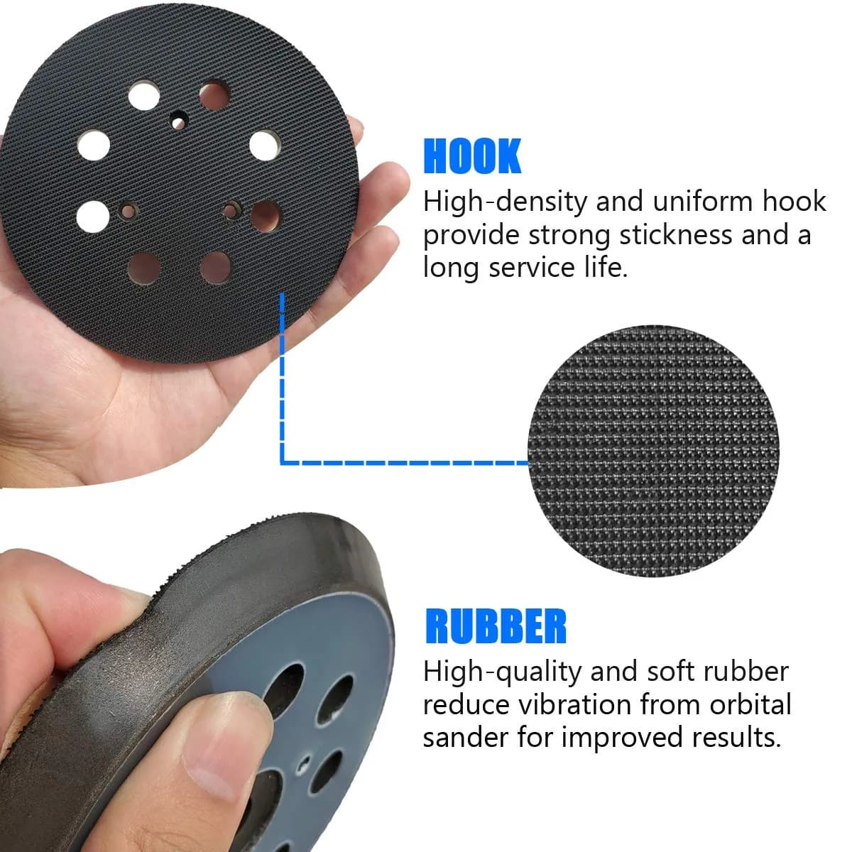 Tockrop 5" Hook and Loop Replacement Sander Pad | Universal Fit for Makita Sanders & 8-Hole Dust Extraction - view 3