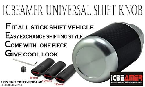 ICBEAMER Silver Aluminum w/ 100% Real Carbon Fiber 2.5" Shift Knob for Buttonless Automatic and 4, 5 and 6 Speed Manual Transmission Vehicles, Carbon Fiber Grip, Black Top and Bottom | Universal Fit, Durable, Stylish thumbnail 4