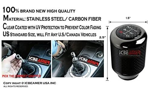 ICBEAMER Silver Aluminum w/ 100% Real Carbon Fiber 2.5" Shift Knob for Buttonless Automatic and 4, 5 and 6 Speed Manual Transmission Vehicles, Carbon Fiber Grip, Black Top and Bottom | Universal Fit, Durable, Stylish thumbnail 5