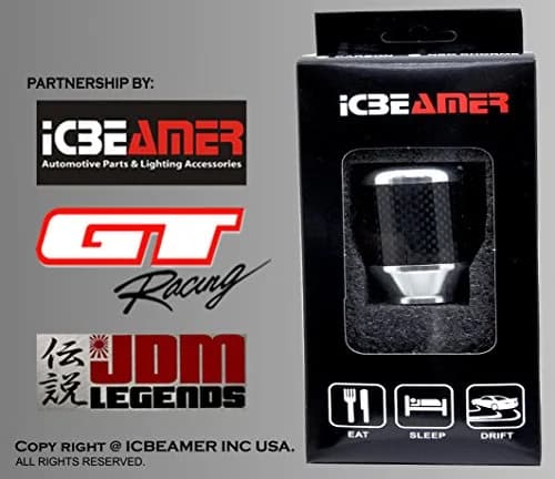 ICBEAMER Silver Aluminum w/ 100% Real Carbon Fiber 2.5" Shift Knob for Buttonless Automatic and 4, 5 and 6 Speed Manual Transmission Vehicles, Carbon Fiber Grip, Black Top and Bottom | Universal Fit, Durable, Stylish thumbnail 6