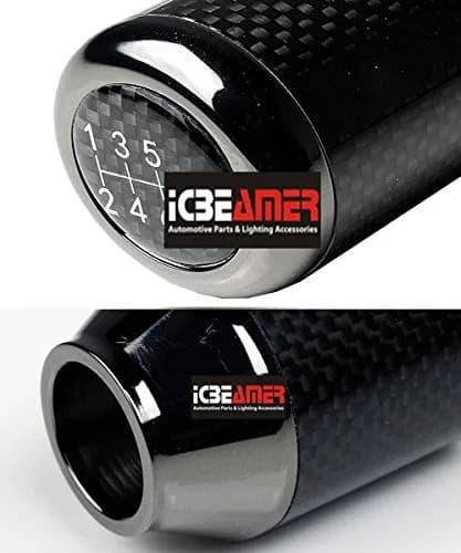 ICBEAMER Silver Aluminum w/ 100% Real Carbon Fiber 2.5" Shift Knob for Buttonless Automatic and 4, 5 and 6 Speed Manual Transmission Vehicles, Carbon Fiber Grip, Black Top and Bottom | Universal Fit, Durable, Stylish thumbnail 2