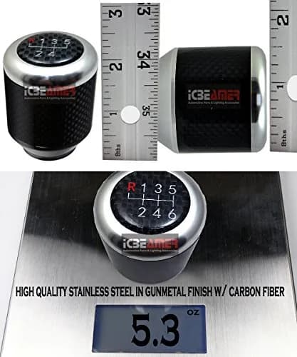 ICBEAMER Silver Aluminum w/ 100% Real Carbon Fiber 2.5" Shift Knob for Buttonless Automatic and 4, 5 and 6 Speed Manual Transmission Vehicles, Carbon Fiber Grip, Black Top and Bottom | Universal Fit, Durable, Stylish thumbnail 3