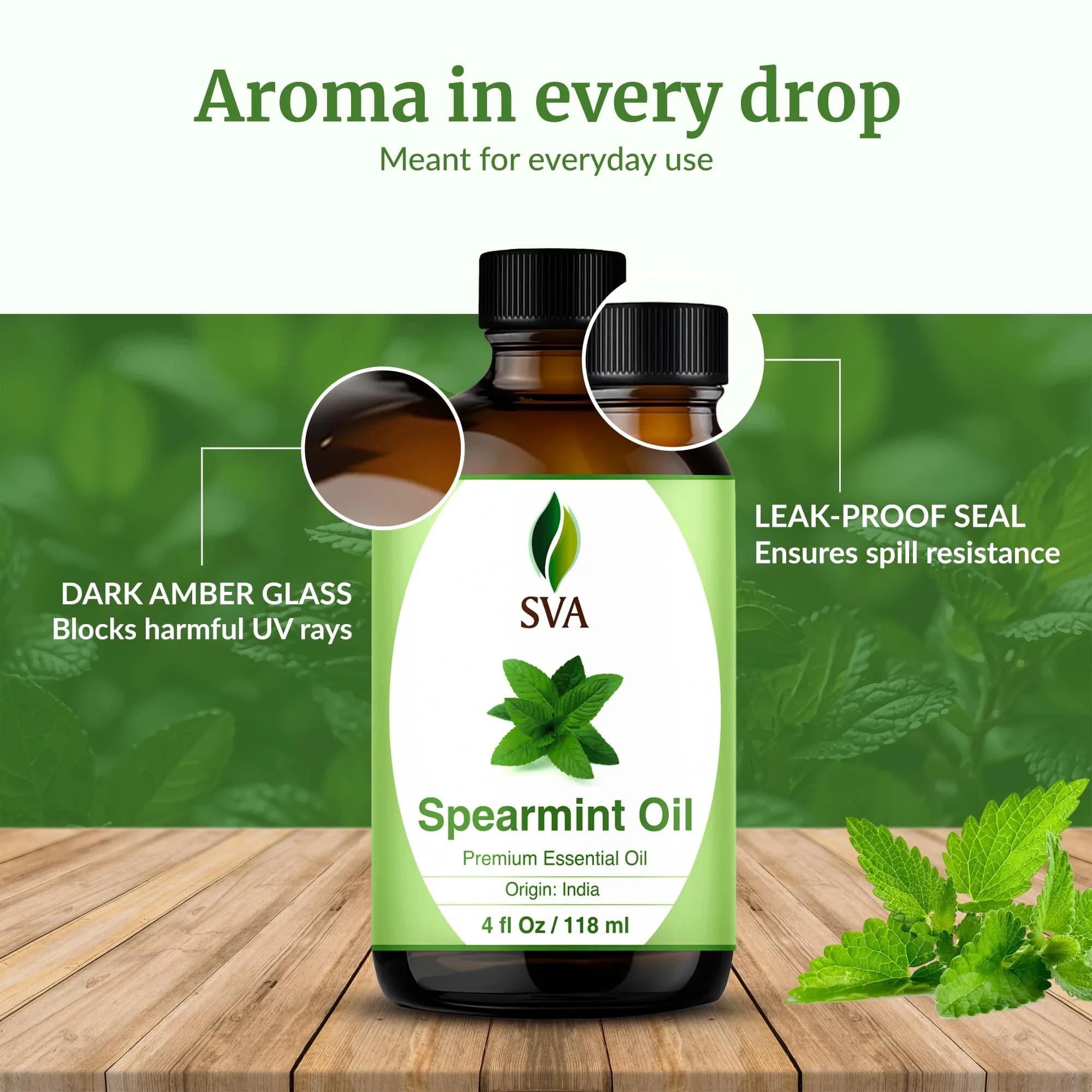 SVA ORGANICS Spearmint Essential Oil 118 ml (4 Fl Oz) | Fresh Minty Aroma for Diffuser & DIY - view 7