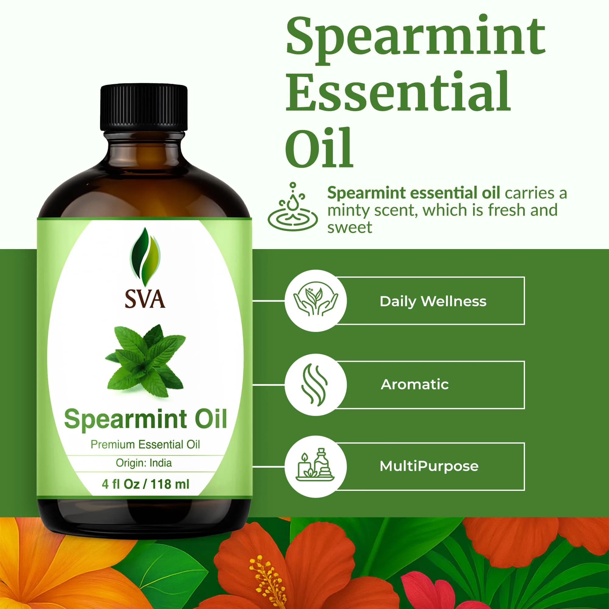 SVA ORGANICS Spearmint Essential Oil 118 ml (4 Fl Oz) | Fresh Minty Aroma for Diffuser & DIY - view 2