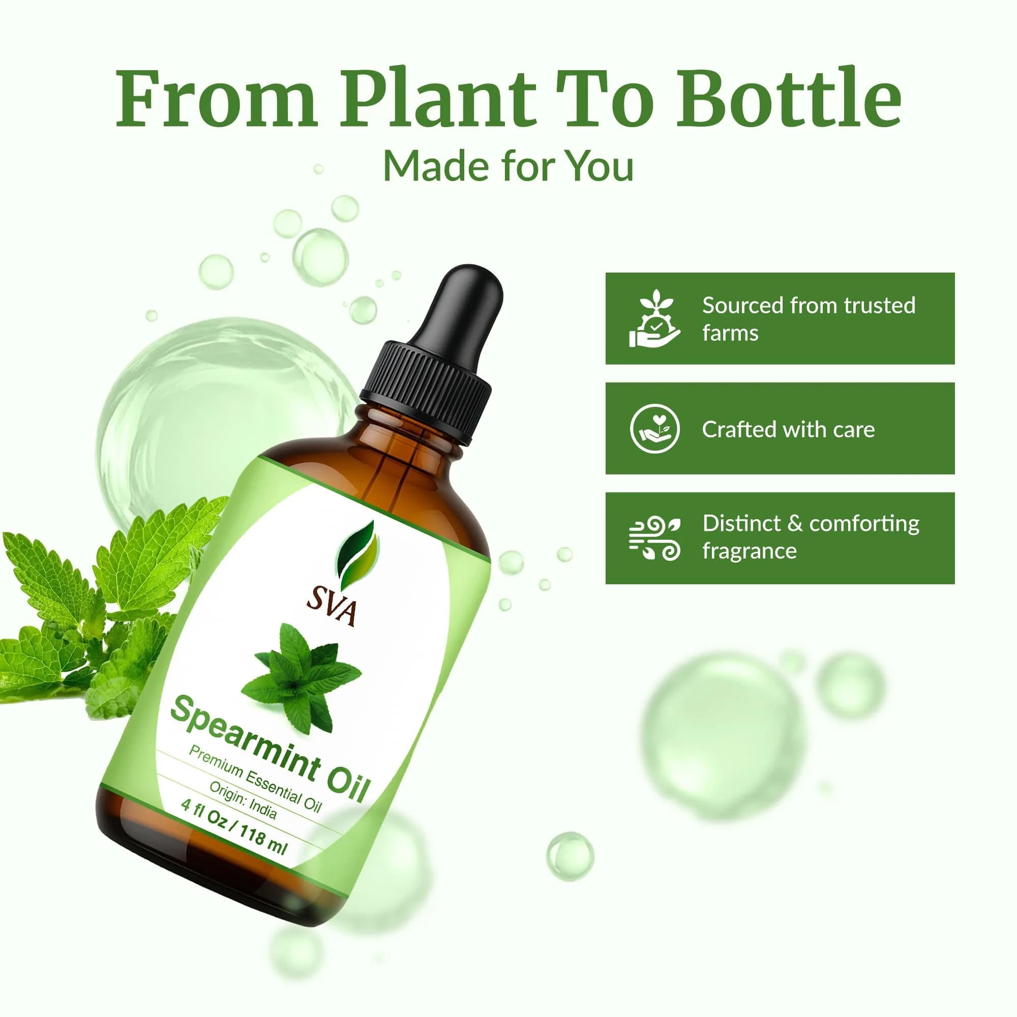 SVA ORGANICS Spearmint Essential Oil 118 ml (4 Fl Oz) | Fresh Minty Aroma for Diffuser & DIY - view 4