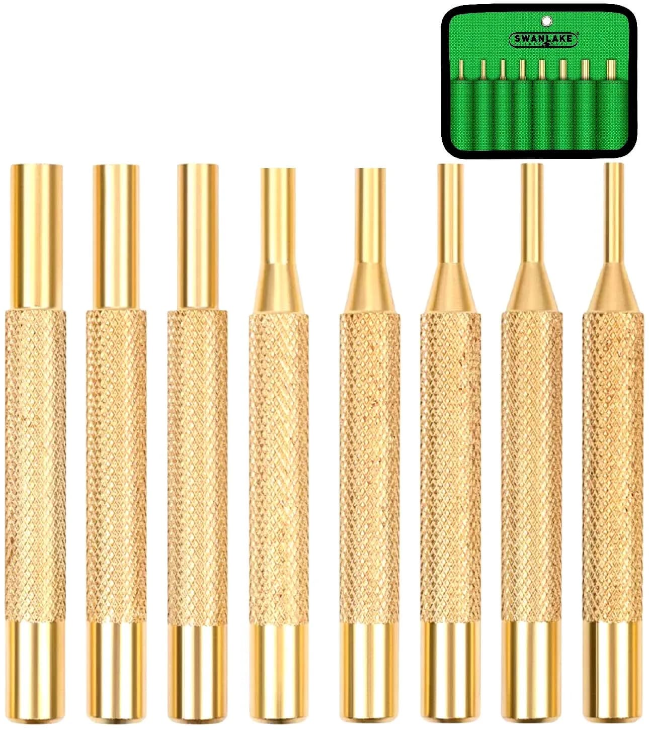 SWANLAKE 8-Piece Brass Punch Set 3.15" Length | Non-Marring Precision Tool for Delicate Repairs