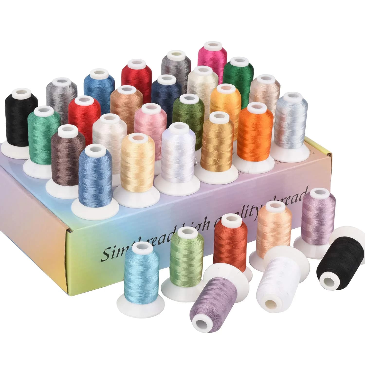 Simthread Polyester Embroidery Thread Kit 32 Colors | 40 Weight 500M (550Y) Assorted Spools