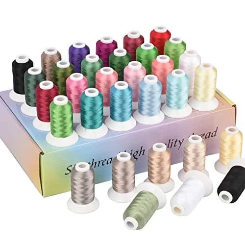 Simthread Polyester Embroidery Thread Kit 32 Assorted Colors 500M | Bright, Durable & Fast Color Fastness thumbnail 1