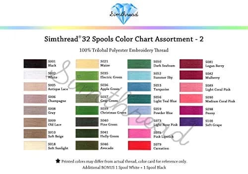 Simthread Polyester Embroidery Thread Kit 32 Assorted Colors 500M | Bright, Durable & Fast Color Fastness thumbnail 4