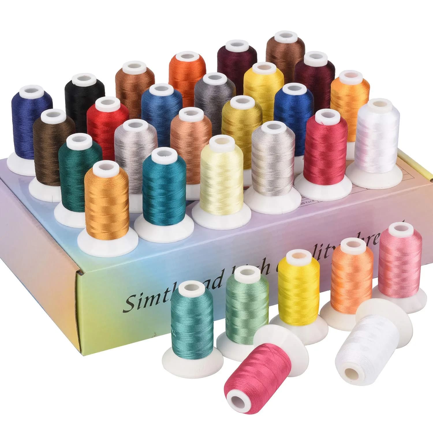 Simthread Polyester Embroidery Thread Kit 32 Colors | 40 Weight 500M (550Y) Assorted Spools — Assortment Color 3