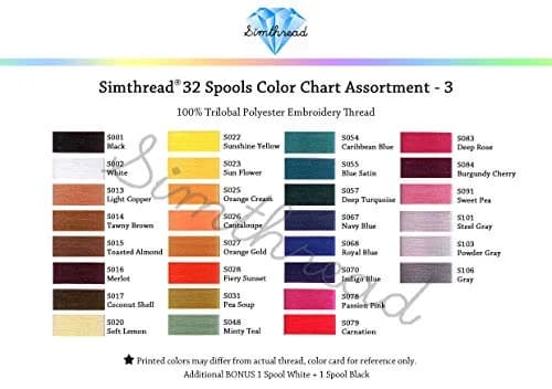 Simthread Polyester Embroidery Thread Kit 32 Colors | 40 Weight, 500M (550Y) for All Projects thumbnail 4