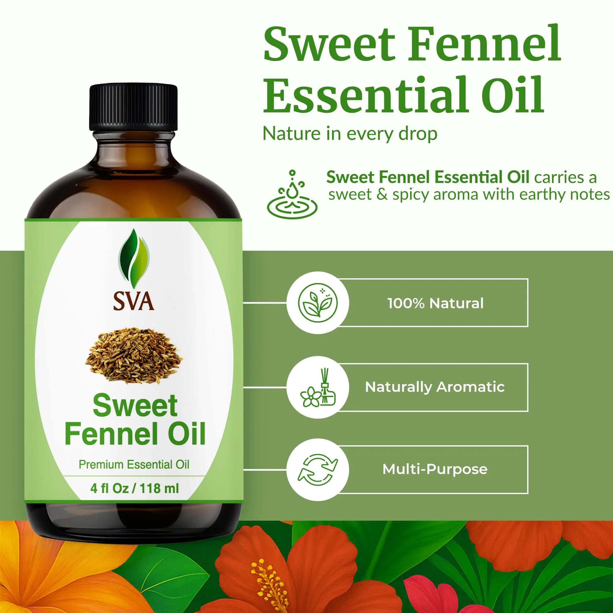 SVA ORGANICS Sweet Fennel Essential Oil 4 Fl Oz (118 mL) - Pure & Natural Aroma Oil - view 2