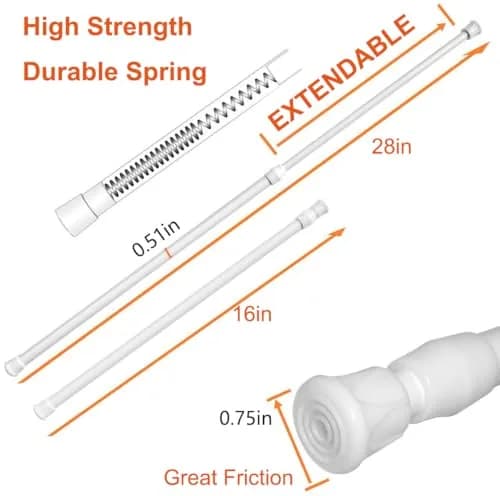HILLHOME Small Tension Rod 15.7 in to 28 in | Adjustable Spring Curtain Rod for Windows & Cabinets thumbnail 2