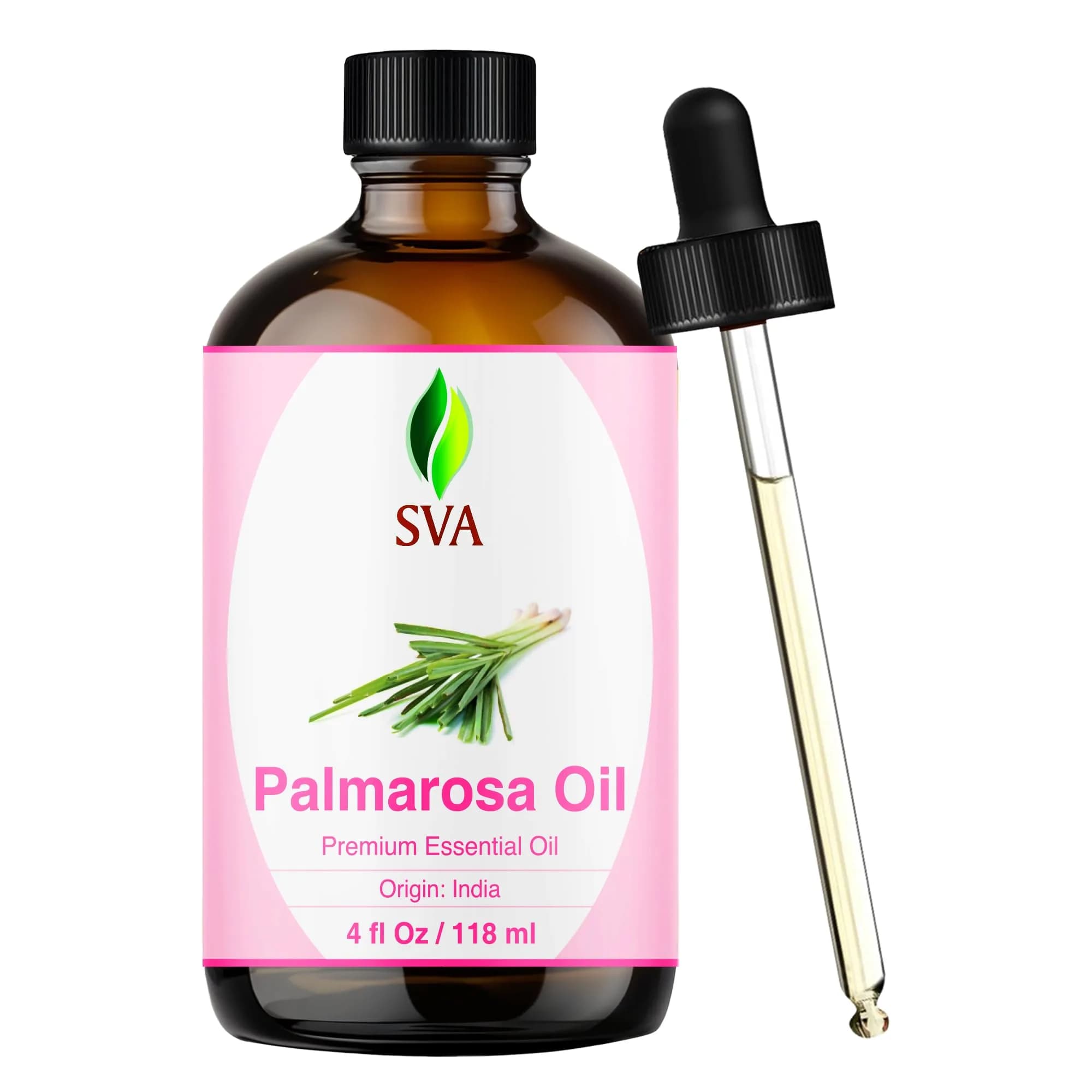 SVA ORGANICS Palmarosa Essential Oil 118 ml (4 Fl Oz) | Pure Floral Aroma for Diffuser, Skin & Hair Care