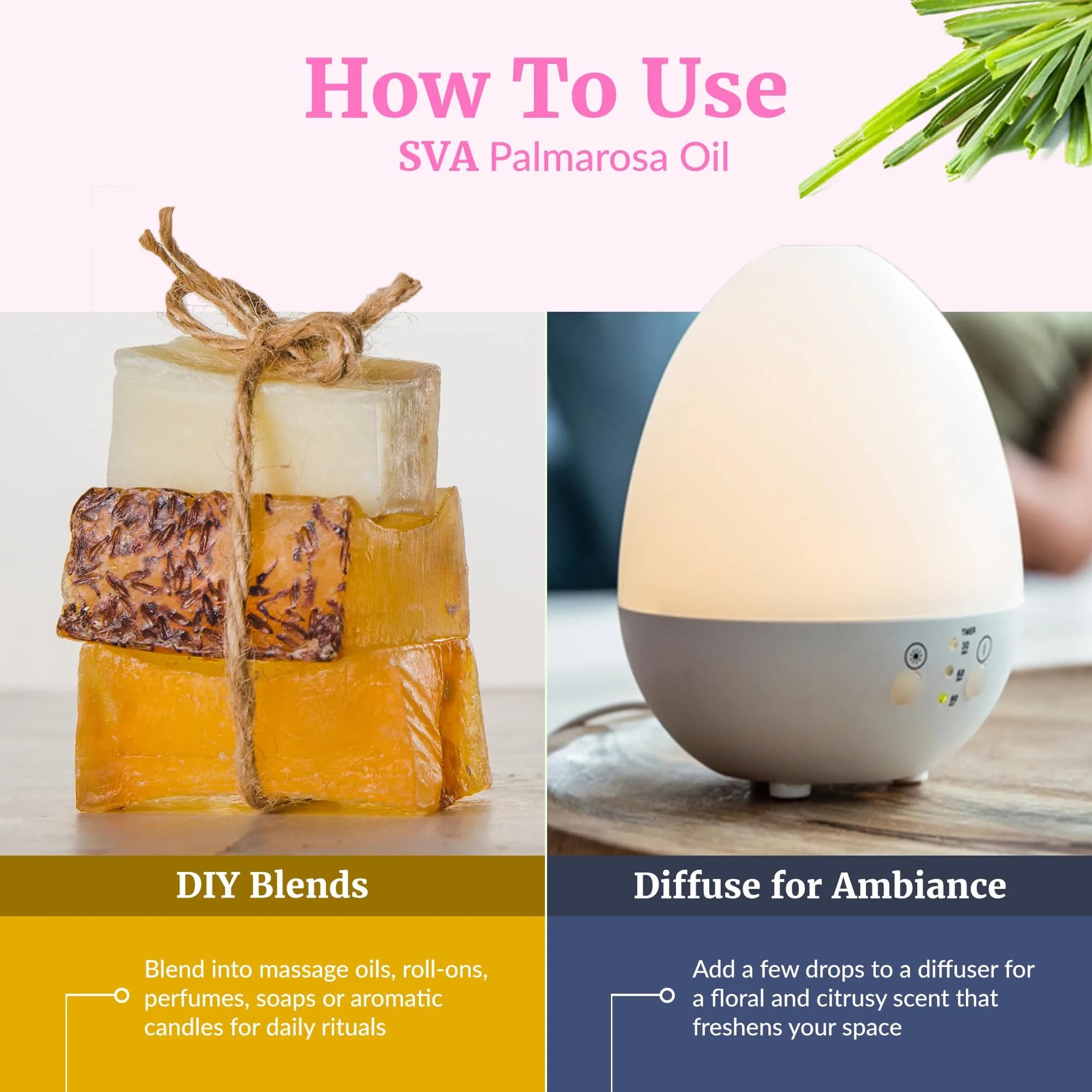 SVA ORGANICS Palmarosa Essential Oil 118 ml (4 Fl Oz) | Pure Floral Aroma for Diffuser, Skin & Hair Care - view 6