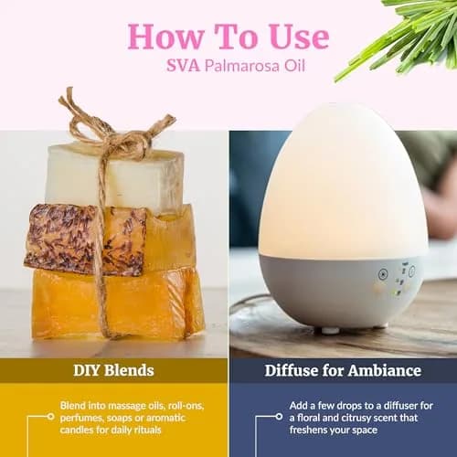 SVA ORGANICS Palmarosa Essential Oil 118 ml (4 Fl Oz) | Pure Floral Aroma for Diffuser, Skin & Hair Care thumbnail 6