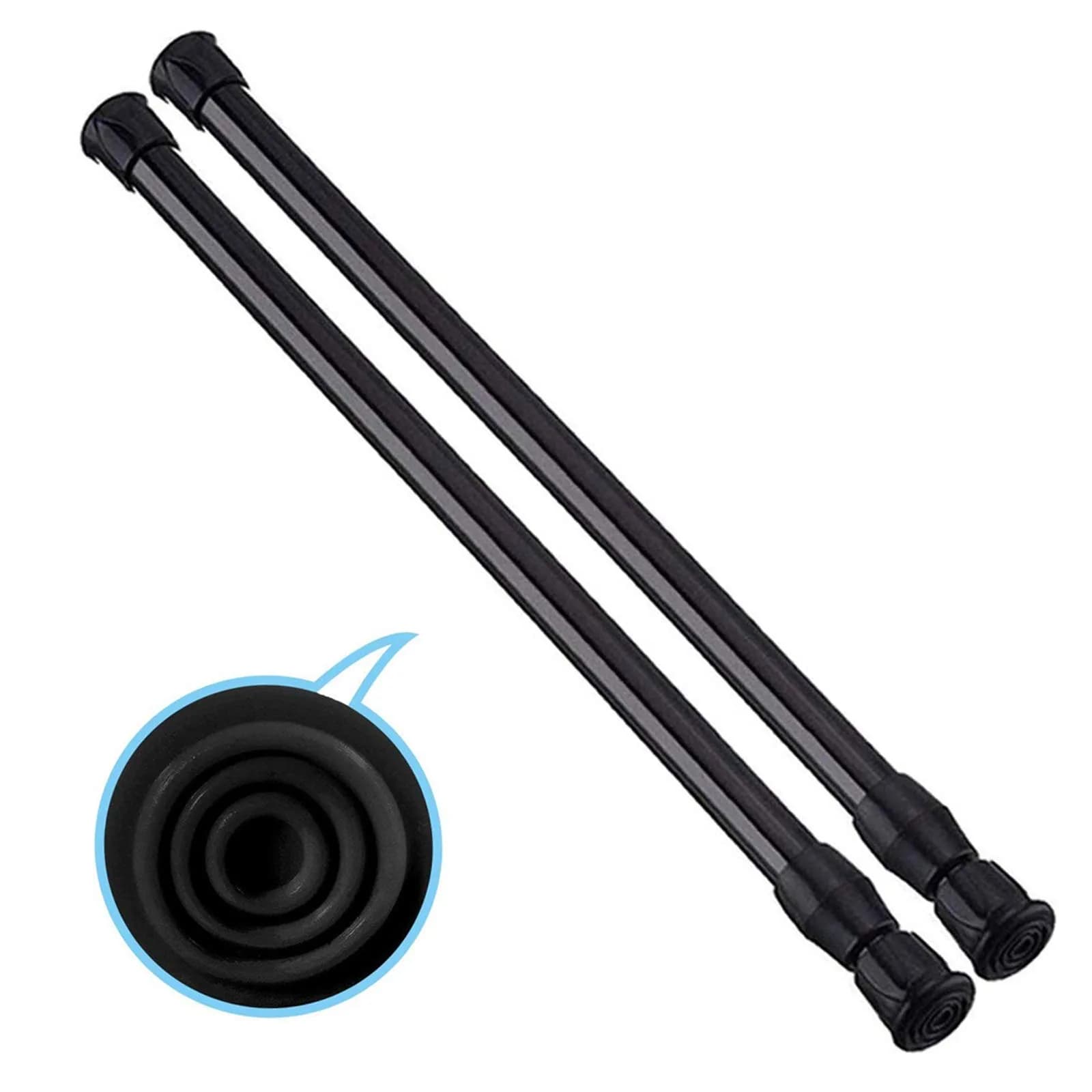 HILLHOME 2 Pack Small Tension Rods 15.7 in to 28 in | Adjustable Spring Curtain Rods for Kitchen, Closet & Cabinet — Black