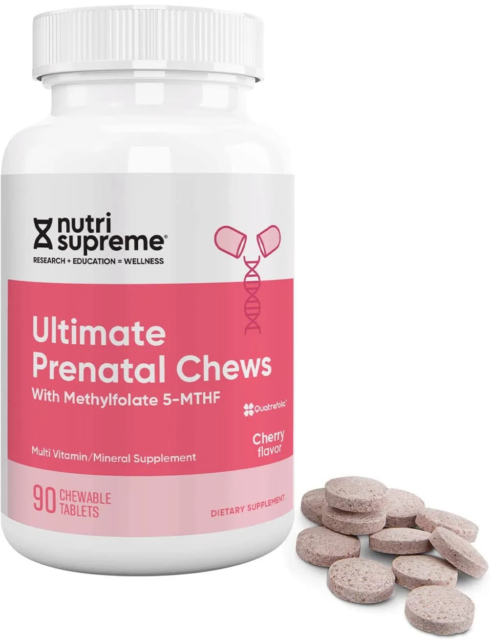 NUTRI-SUPREME RESEARCH Nutri Supreme Prenatal Vitamin Chewable Cherry 90 Count | Absorbable Folic Acid & Iron Support — Ultimate Chewables
