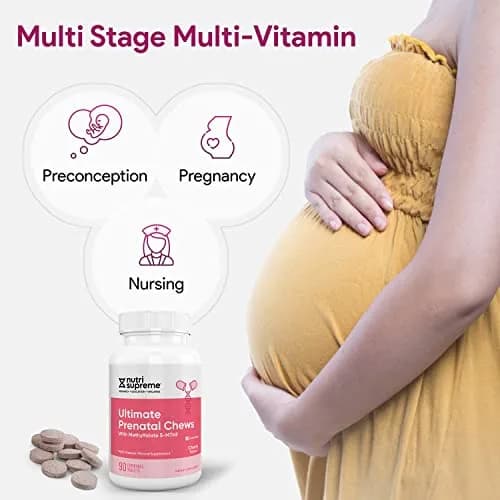 NUTRI-SUPREME RESEARCH Nutri Supreme Prenatal Vitamin Chewable Cherry 90 Count | Absorbable Folic Acid & Iron Support thumbnail 5