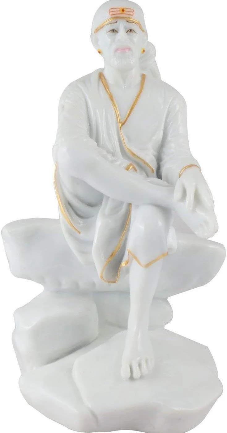 KRISHNAGALLERY1 Sai Baba Murti Marble Idol Statue for Pooja (White) | 9 Inch Classic Marble Look - main product image
