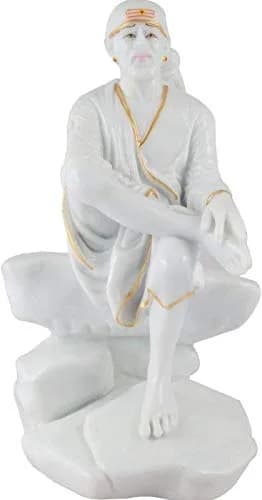 KRISHNAGALLERY1 Sai Baba Murti Marble Idol Statue for Pooja (White) | 9 Inch Classic Marble Look thumbnail 1