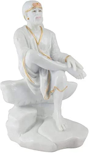 KRISHNAGALLERY1 Sai Baba Murti Marble Idol Statue for Pooja (White) | 9 Inch Classic Marble Look thumbnail 2