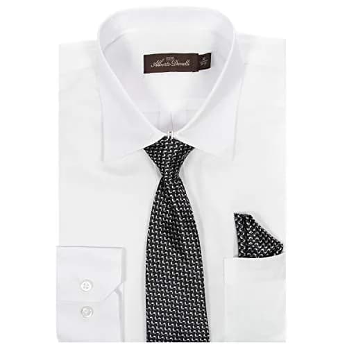 Alberto Danelli Boys Dress Shirt with Matching Tie and Handkerchief | Classic White C, Size 7 thumbnail 1
