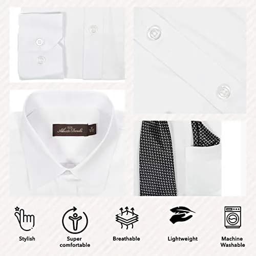 Alberto Danelli Boys Dress Shirt with Matching Tie and Handkerchief | Classic White C, Size 7 thumbnail 4