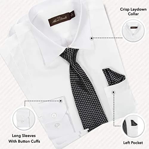 Alberto Danelli Boys Dress Shirt with Matching Tie and Handkerchief | Classic White C, Size 7 thumbnail 3
